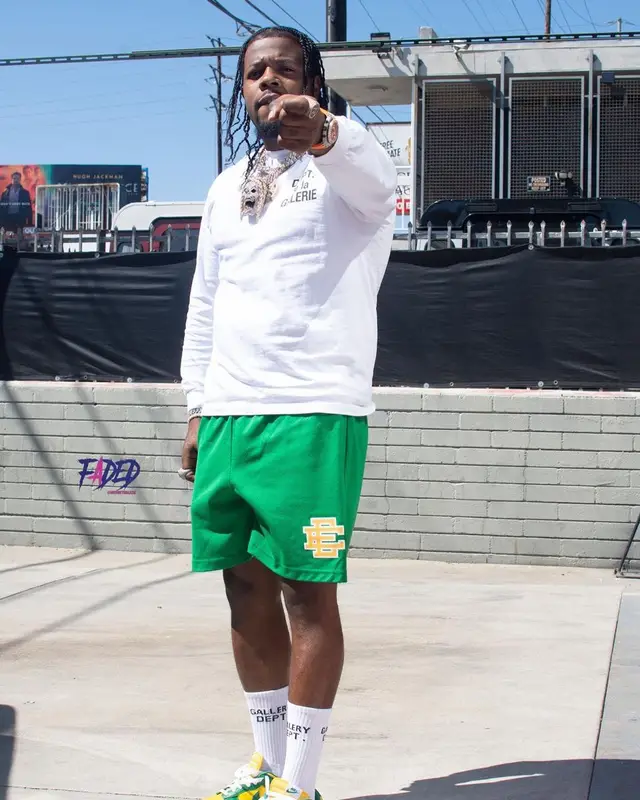 Rowdy Rebel outfit in Gallery Dept., Eric Emanuel, and Nike, 2021