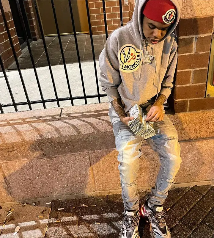 Lil Poppa outfit in Ksubi, Balenciaga, and Moncler, 2021