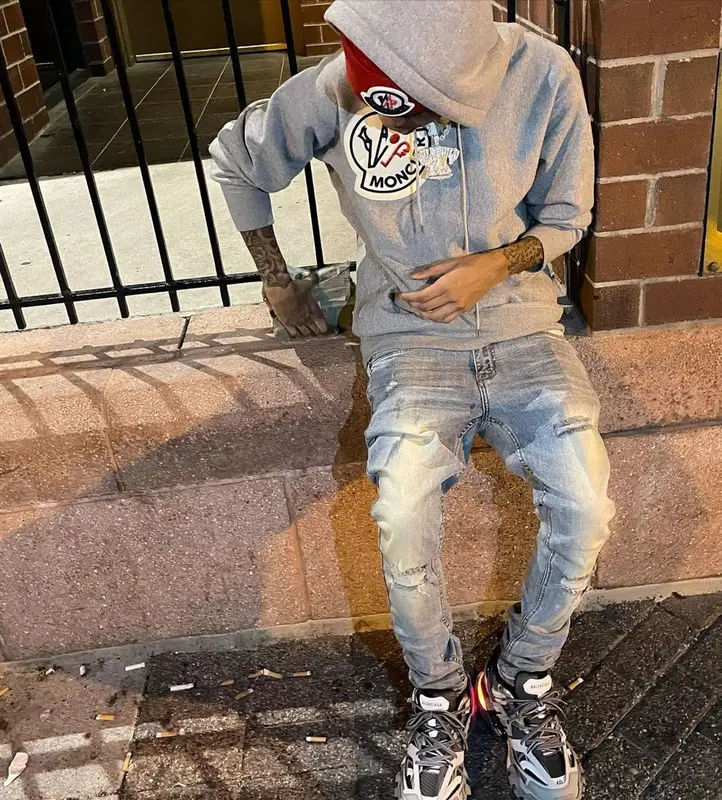 Lil Poppa outfit in Ksubi, Balenciaga, and Moncler, 2021