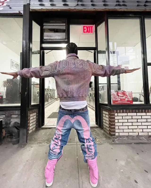 Bloody Osiris outfit in Supreme, Palace, and Evisu, 2021