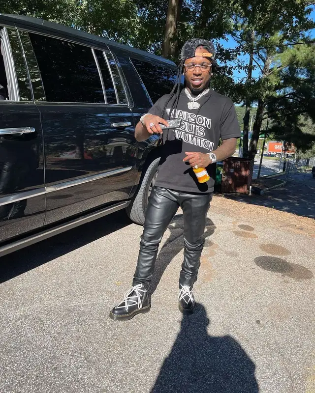 Jacquees outfit in Rick Owens, Dr. Martens, and Louis Vuitton, 2021
