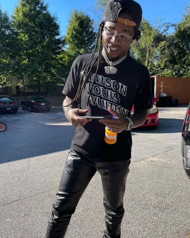 Jacquees outfit in Rick Owens, Dr. Martens, and Louis Vuitton, 2021