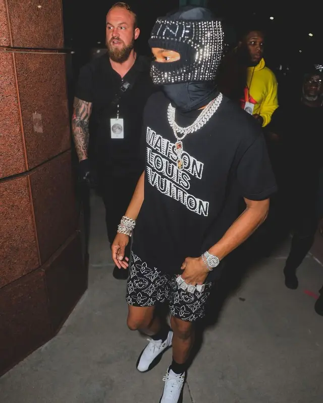 Lil Baby outfit in Louis Vuitton, NBA, and Celine, 2021