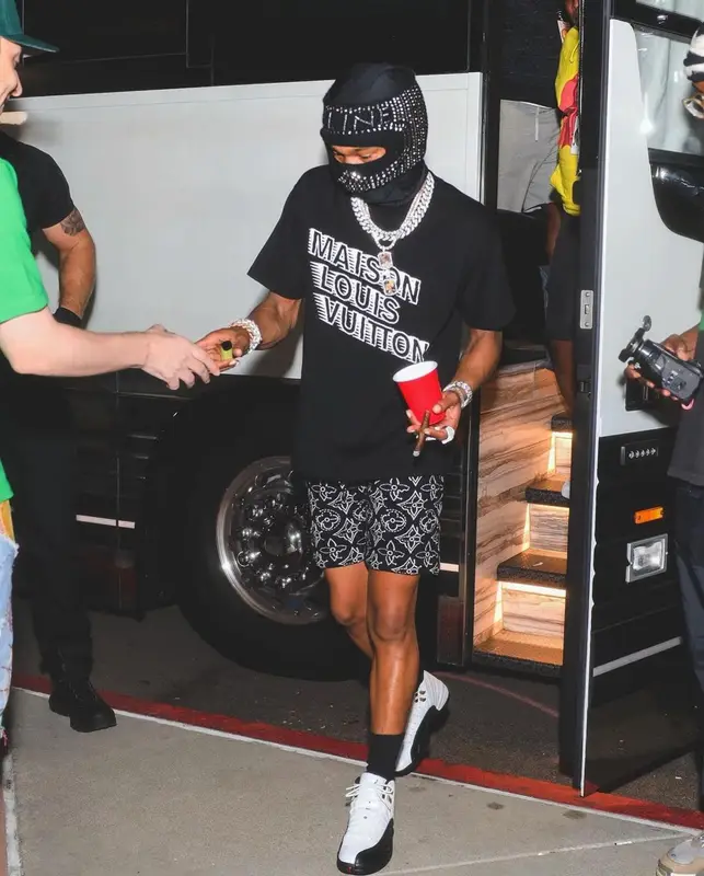 Lil Baby outfit in Louis Vuitton, NBA, and Celine, 2021