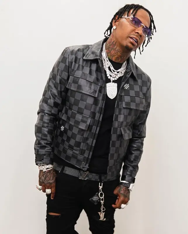 Moneybagg Yo outfit in Louis Vuitton, Amiri, and Cartier, 2021