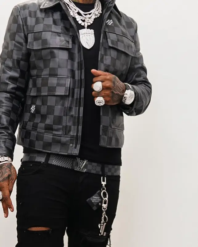 Moneybagg Yo outfit in Louis Vuitton, Amiri, and Cartier, 2021