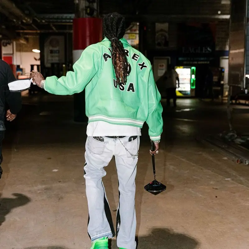 2 Chainz outfit in Avirex and Louis Vuitton, 2021