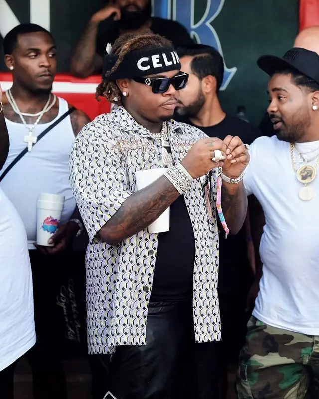 Gunna outfit in Dries Van Noten, Amiri, and Celine, 2021