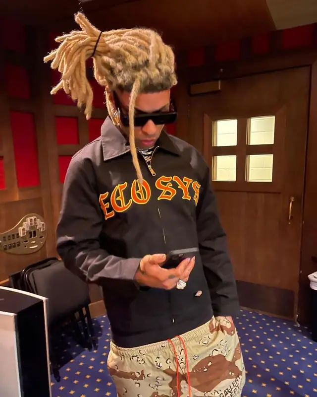 Ronny J outfit in Gallery Dept., Nike, and Off-White, 2021