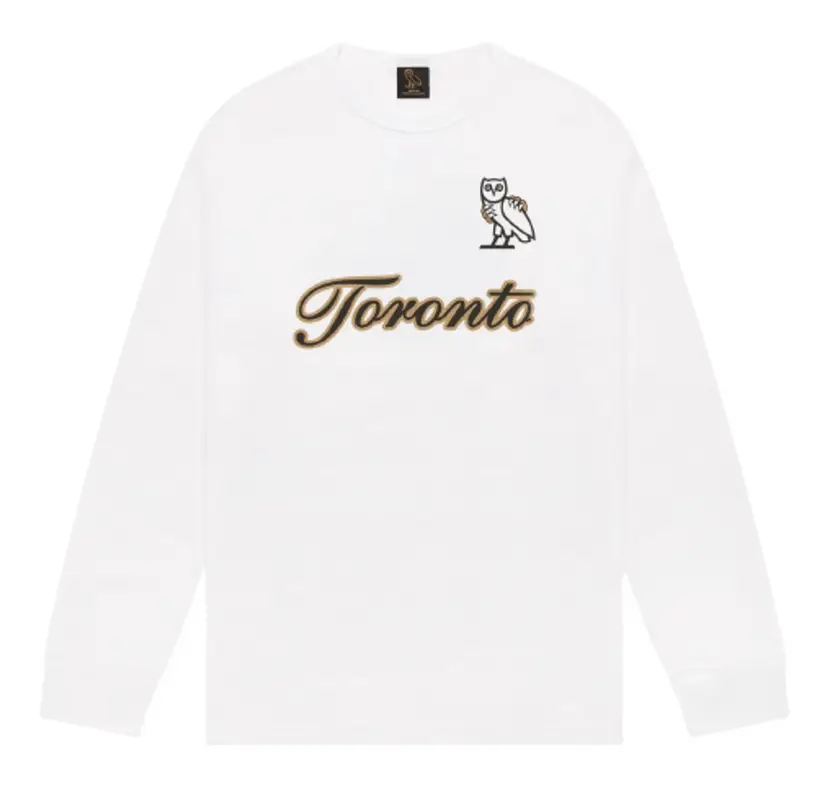 OVO Logo Raptors White Long Sleeve T-Shirt $78