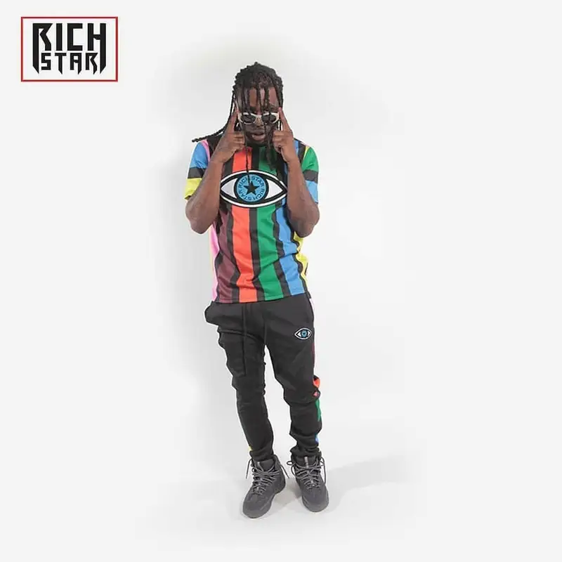 Chief Keef outfit in Rich Star, Yeezy, and Saint Laurent, 2018