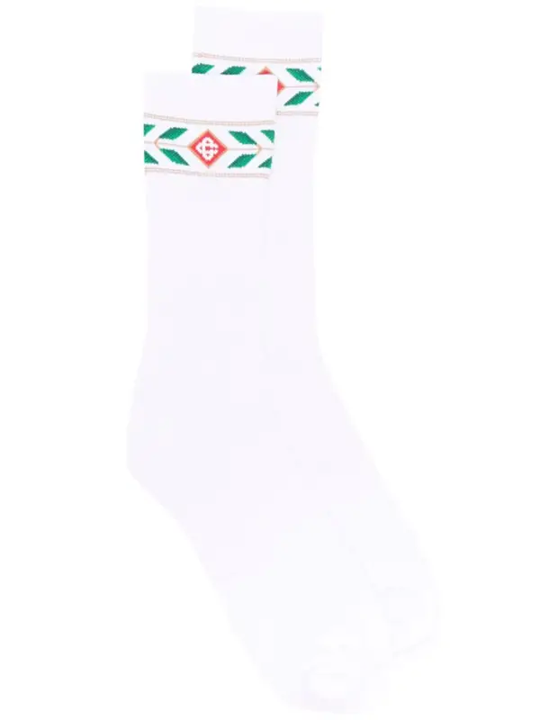 Casablanca Laurel Graphic-Print Ribbed Ankle White Socks $40