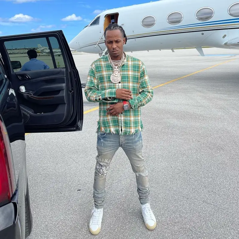 Rich The Kid outfit in Greg Lauren, Amiri, and Saint Laurent, 2021