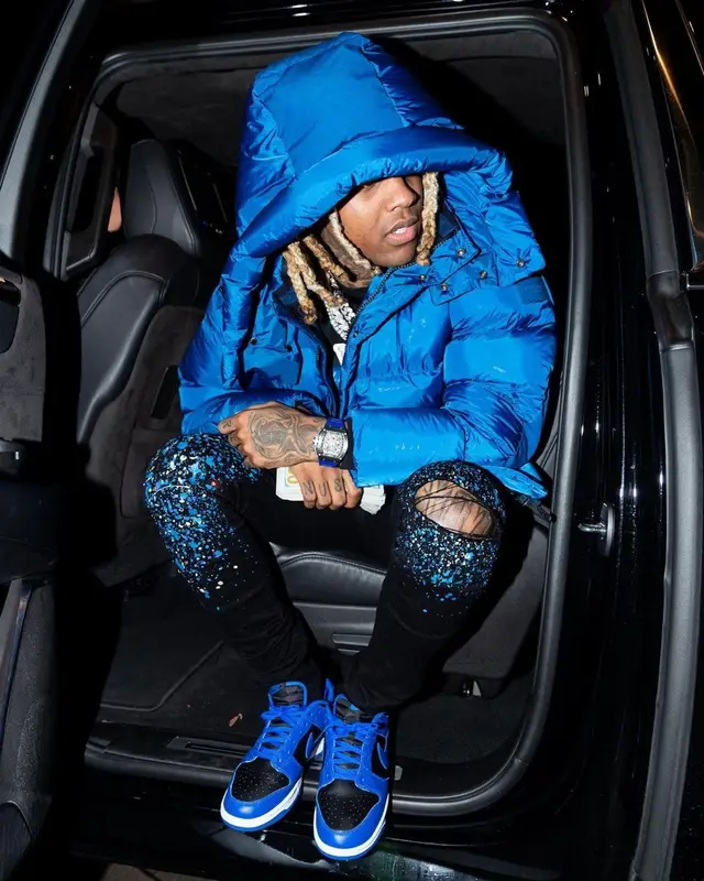 Lil Durk outfit in Burberry, Amiri, and Richard Mille, 2021