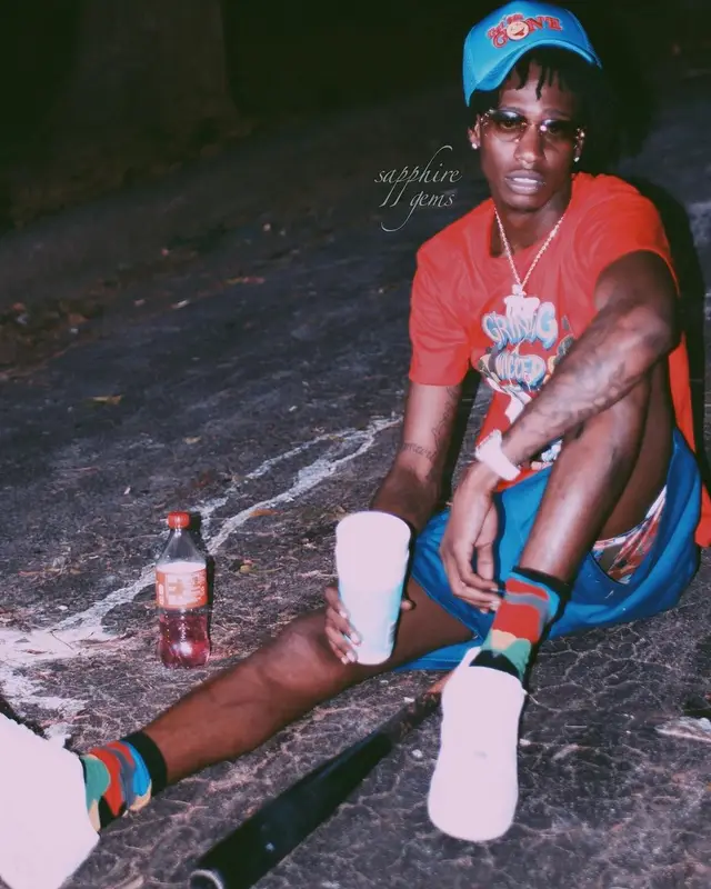 Yung Mal outfit in Nike, Cartier, and Get Em Gone, 2021