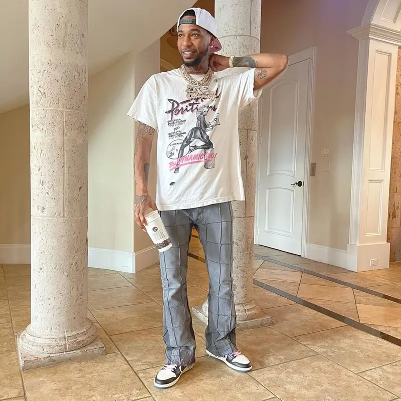 Key Glock outfit in Gallery Dept., Nike, and Travis Scott Merch, 2021