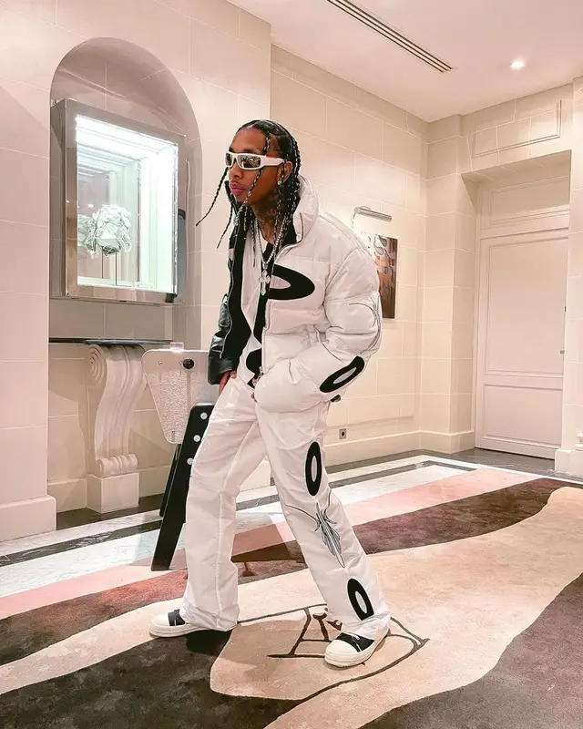 Tyga outfit in Code, Rick Owens, and Prada, 2021