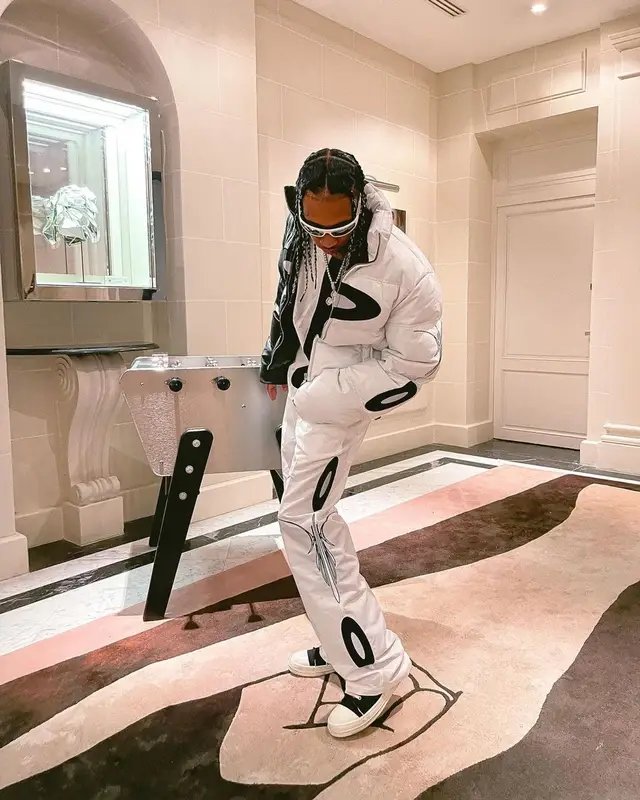 Tyga outfit in Code, Rick Owens, and Prada, 2021