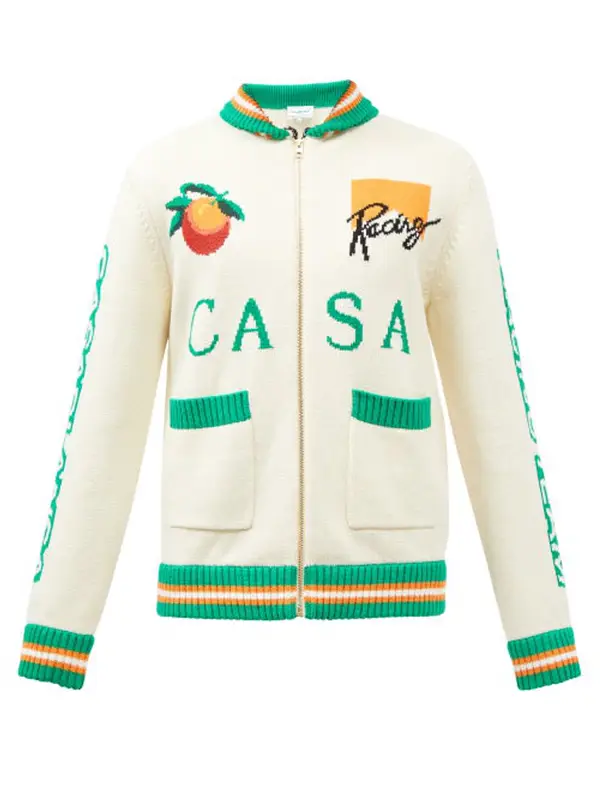 Casablanca Grand Prix Casa Racing Intarsia Knit Zip White Cardigan $1055