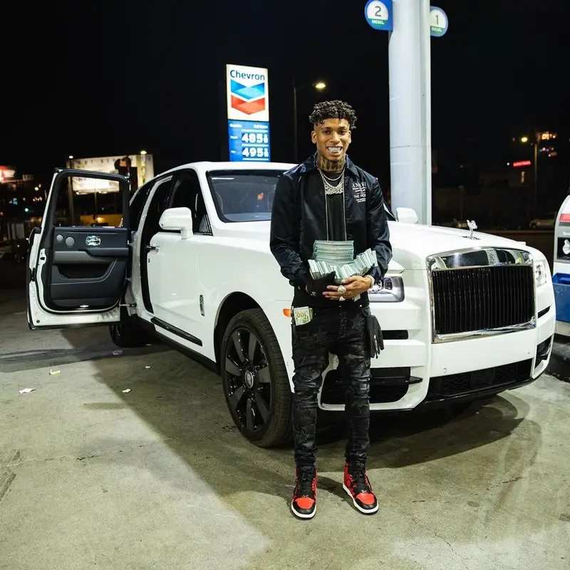 NLE Choppa outfit in Amiri and Chemist, 2021