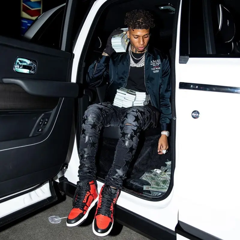 NLE Choppa outfit in Amiri and Chemist, 2021