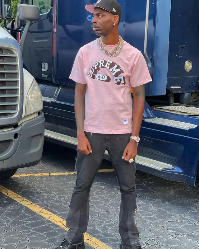 Young Dolph outfit in Supreme, Gallery Dept., and New Era, 2021