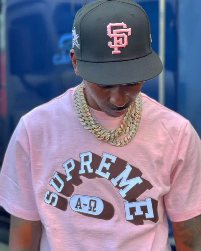 Young Dolph outfit in Supreme, Gallery Dept., and New Era, 2021
