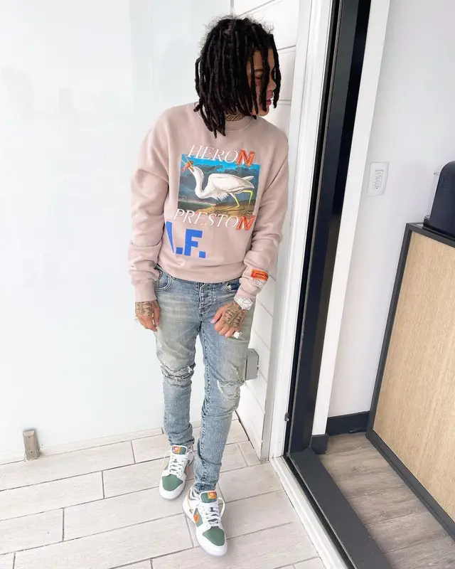 Young M.A outfit in Heron Preston, Purple Brand, and Nike, 2021