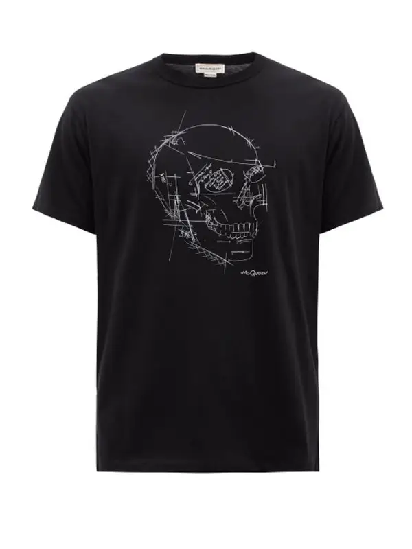 Alexander McQueen  Black Oversize T-Shirt With Skull Motif $186