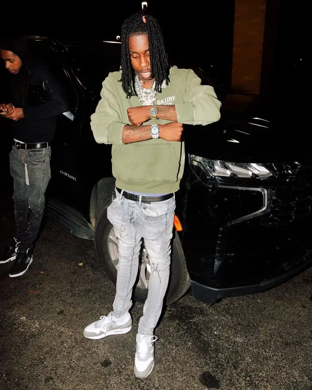 Polo G outfit in Gallery Dept., Amiri, and Louis Vuitton, 2021