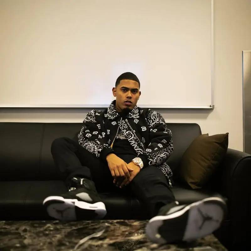 Myke Towers outfit in Rhude, Amiri, and Jordan, 2021