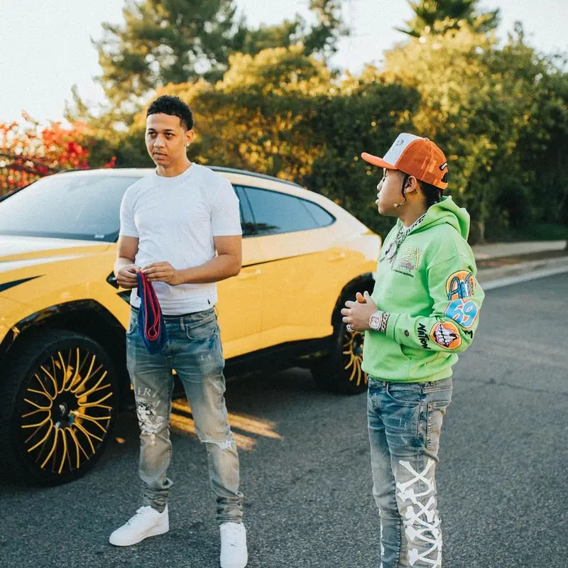 Lil Bibby outfit in Gallery Dept., Polo Ralph Lauren, and Amiri, 2021