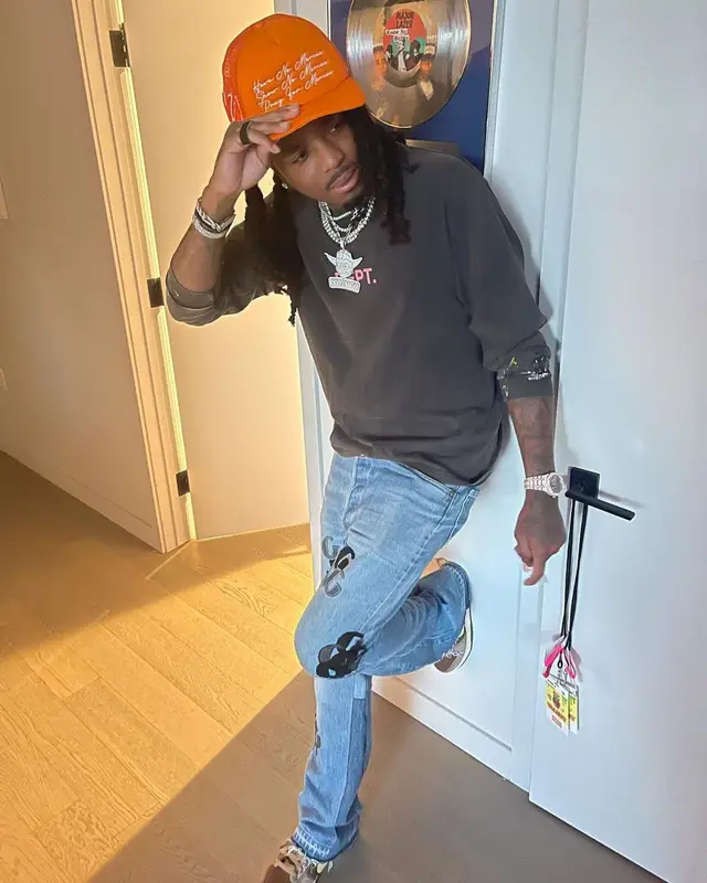 Quavo outfit in Gallery Dept., Nike, and Undefeated, 2021