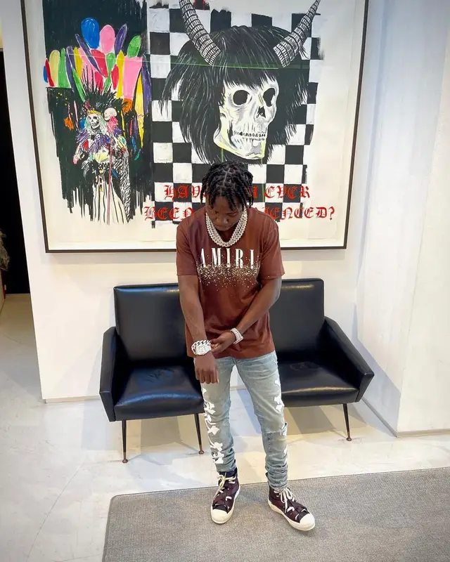 Jackboy outfit in Amiri, Dior, and Peter Doig, 2021