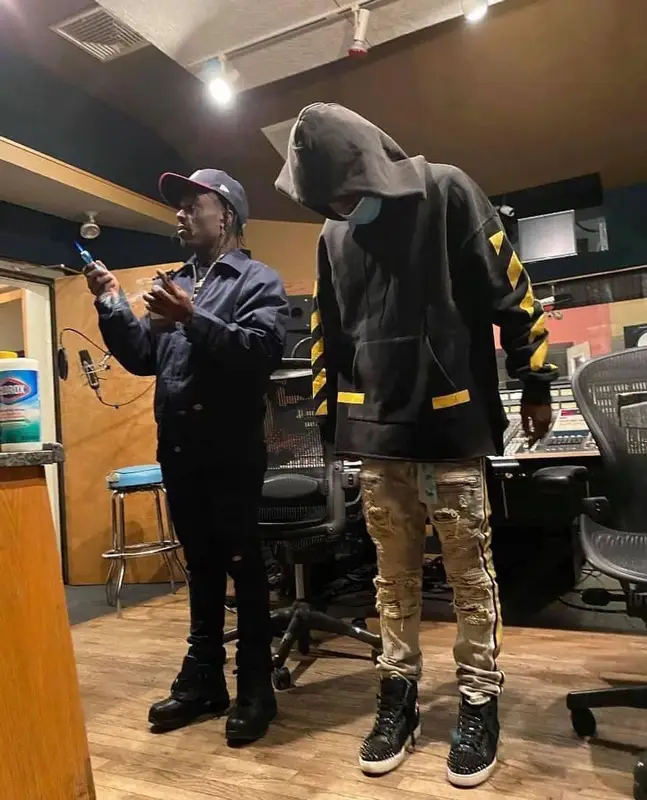 YN Jay outfit in Off-White, Preme, and Christian Louboutin, 2021