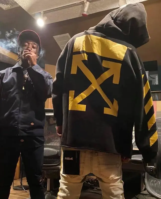 YN Jay outfit in Off-White, Preme, and Christian Louboutin, 2021