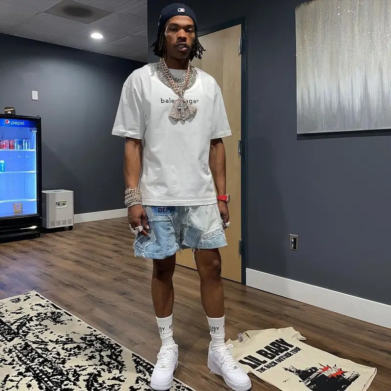 Lil Baby outfit in Balenciaga, Gallery Dept., and Nike, 2021