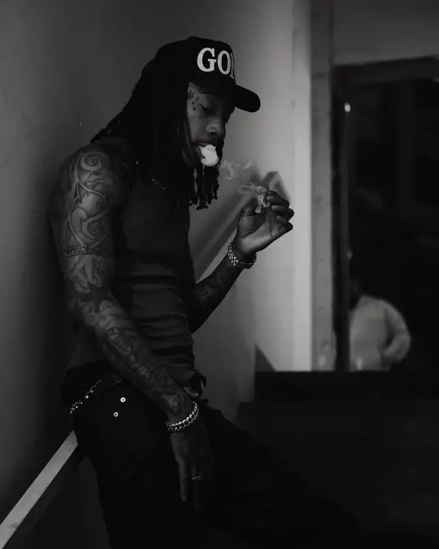 Wiz Khalifa outfit in Rick Owens, B.B. Simon, and Fresh I Am, 2021