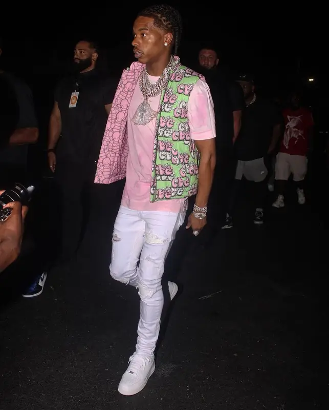 Lil Baby outfit in Comme Des Garcons, 1017 Alyx 9SM, and   Kaws, 2021