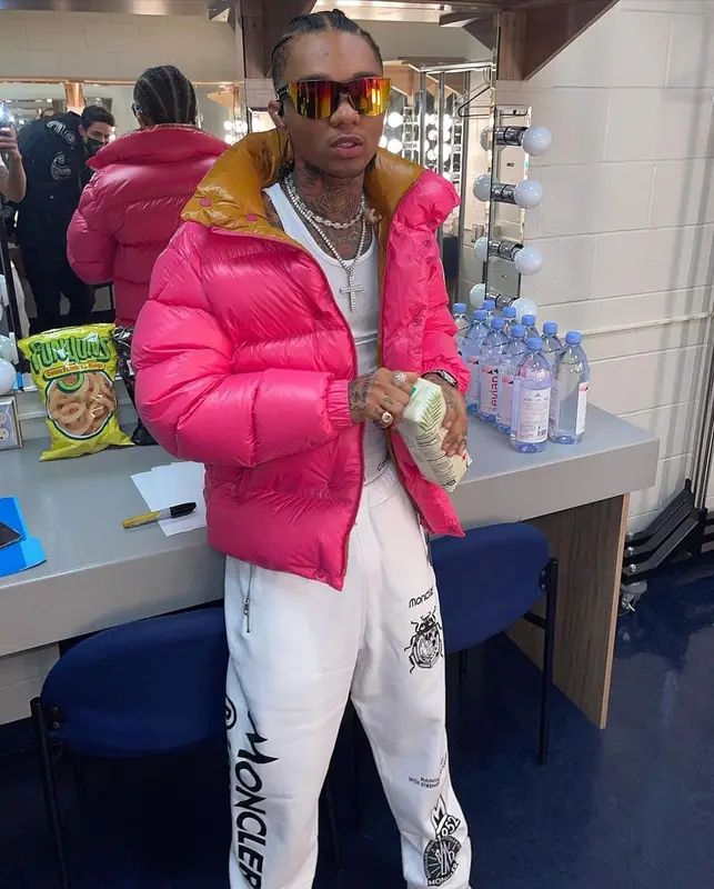 Swae Lee outfit in Moncler, Calvin Klein, and Alexander McQueen, 2021