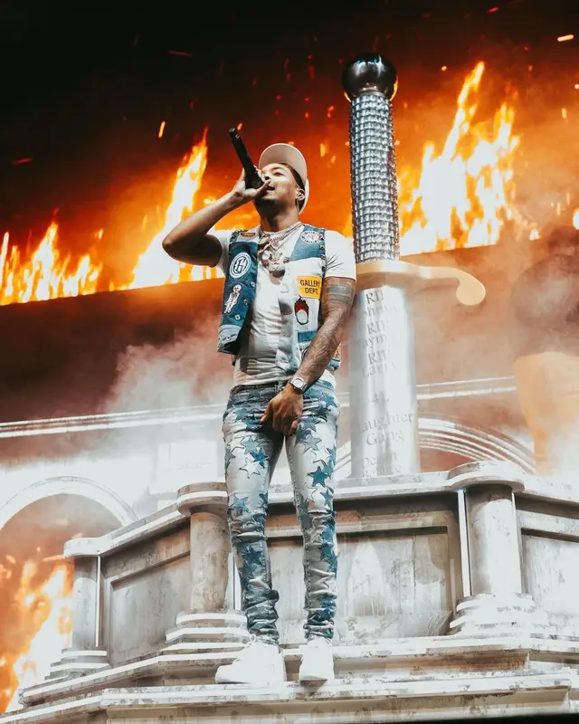G Herbo outfit in Hanes, Amiri, and Chemist, 2021