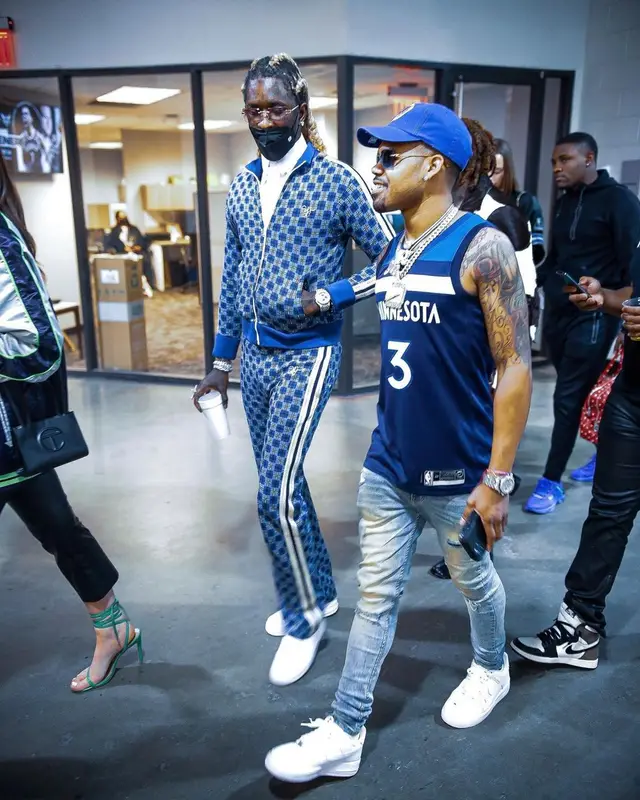 Young Thug outfit in Wales Bonner and Nike, 2021