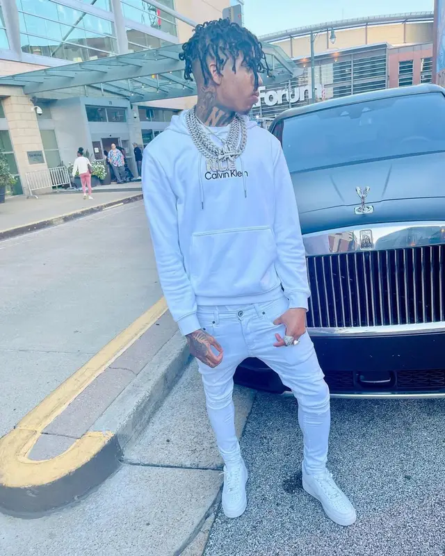 NLE Choppa outfit in Calvin Klein, Amiri, and Nike, 2021