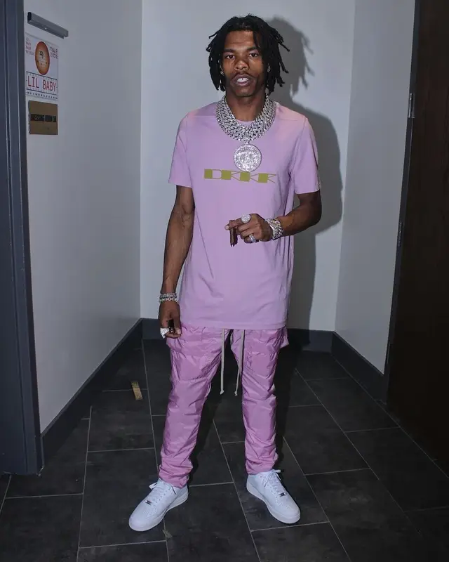 Lil Baby outfit in Rick Owens and Nike, 2021