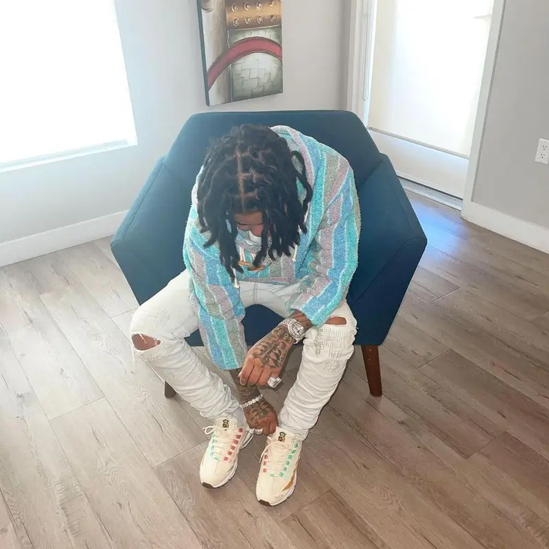 Young M.A outfit in Rassvet, Purple Brand, and Nike, 2021