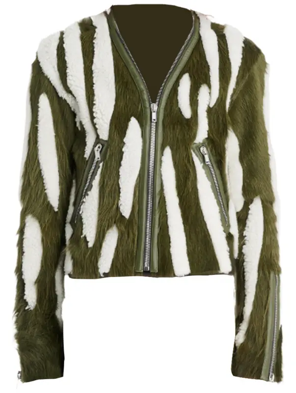 Rick Owens Klaus Striped Shearling Green Jacket | WHAT'S ON THE STAR?