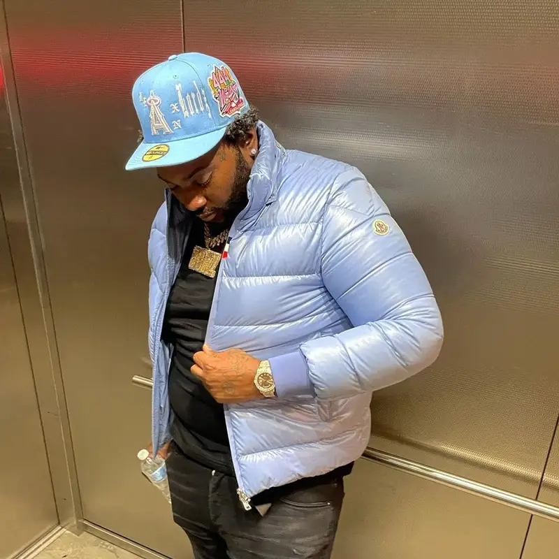 Peezy outfit in Moncler, Amiri, and Jordan, 2021
