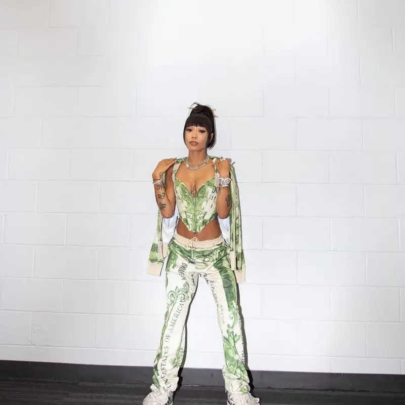 Coi Leray outfit in Moschino, Adidas, and Jeremy Scott, 2021