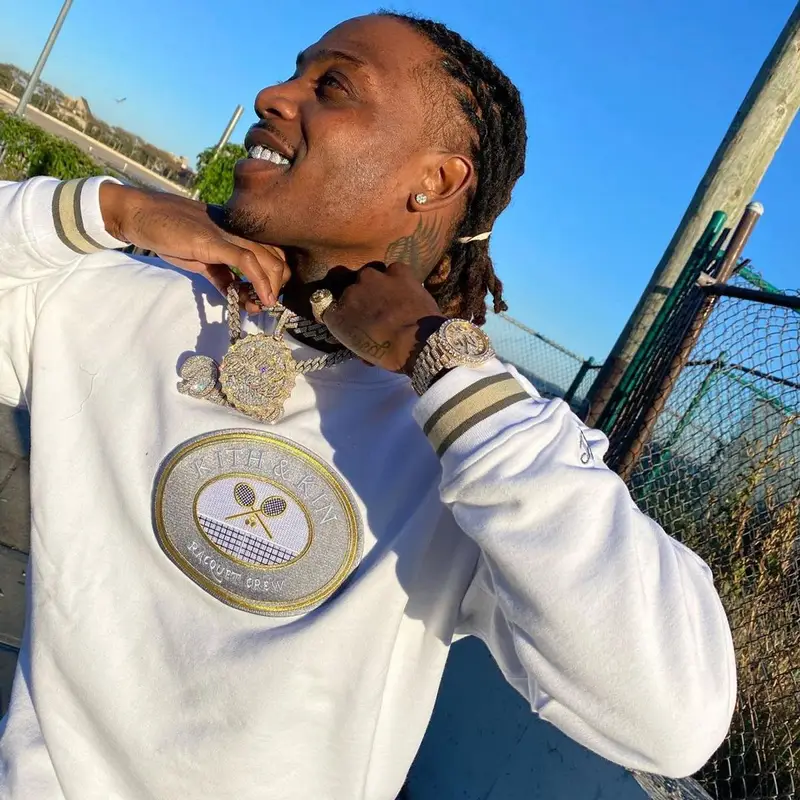 Flipp Dinero outfit in Kith, Amiri, and Jordan, 2021
