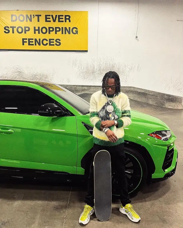 Rich The Kid outfit in Dior, Amiri, and Peter Doig, 2021